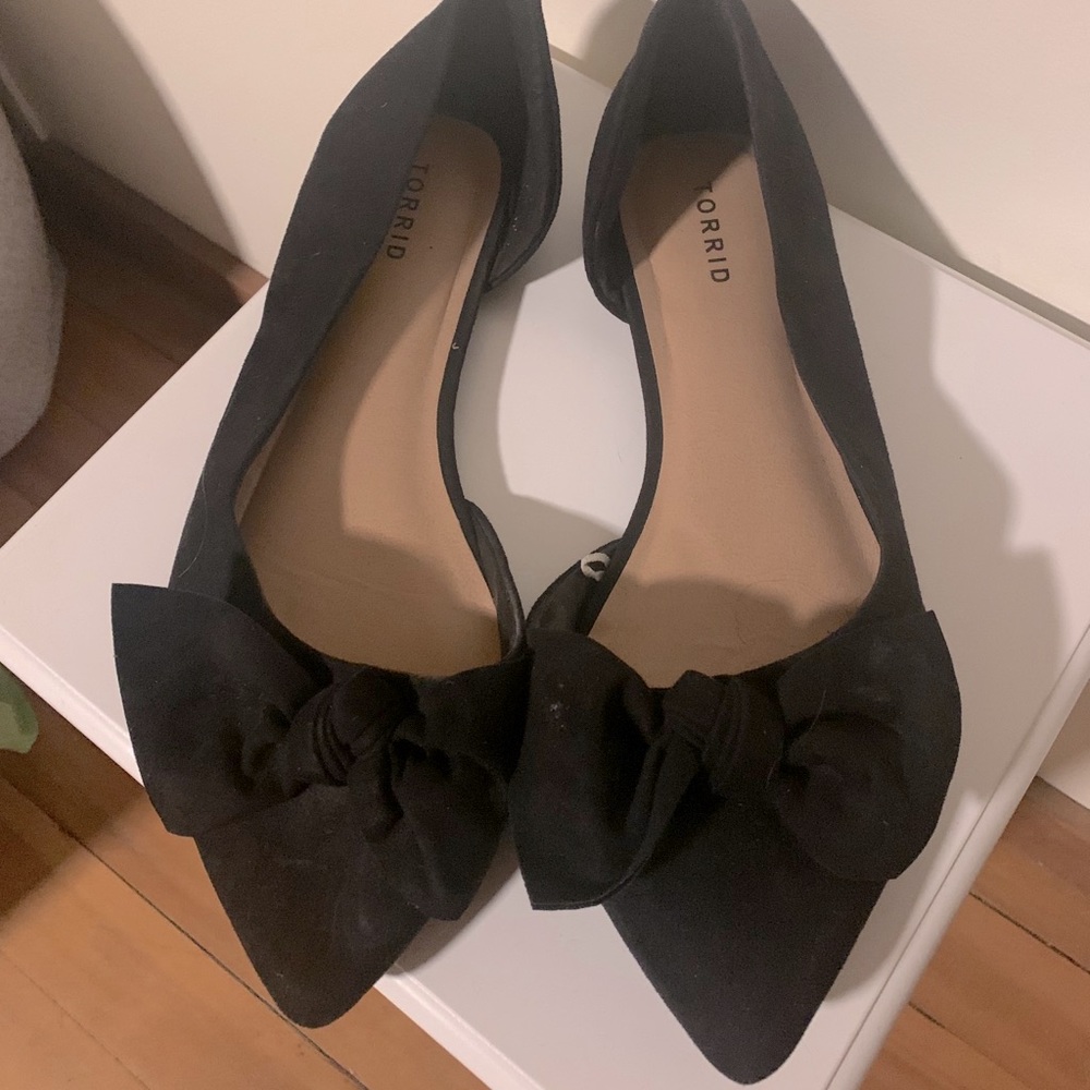 2 pair of Black Faux Suede Pointed Toe Flats